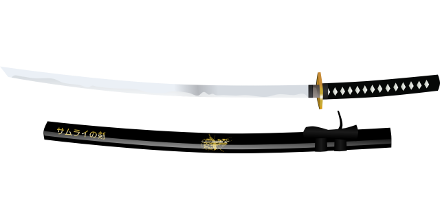 Japanese katana single-edged sword with curved blade from OpenClipartVectors on https://pixabay.com/en/katana-samurai-japan-japanese-154550/